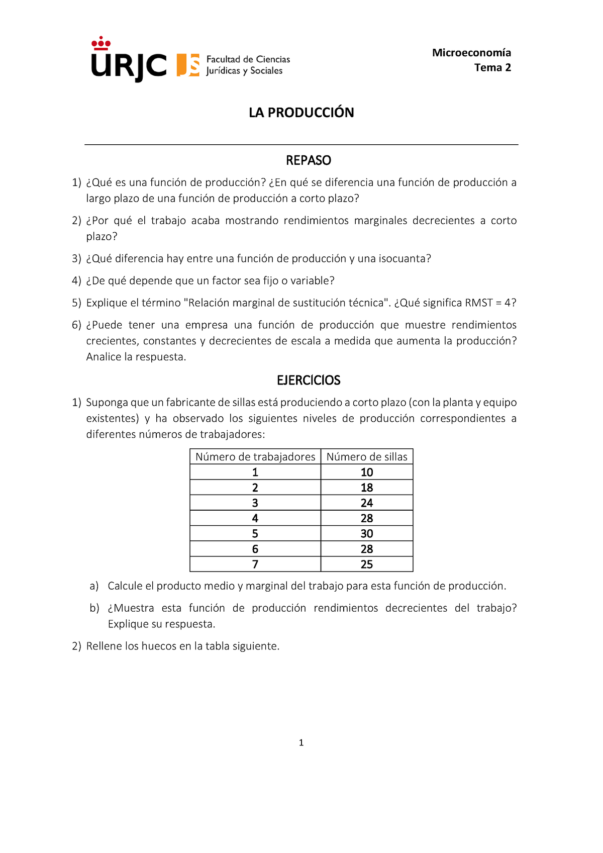 Ejercicios TEMA 2 - Microeconomía Tema 2 1 LA PRODUCCIÓN REPASO ¿Qué Es ...