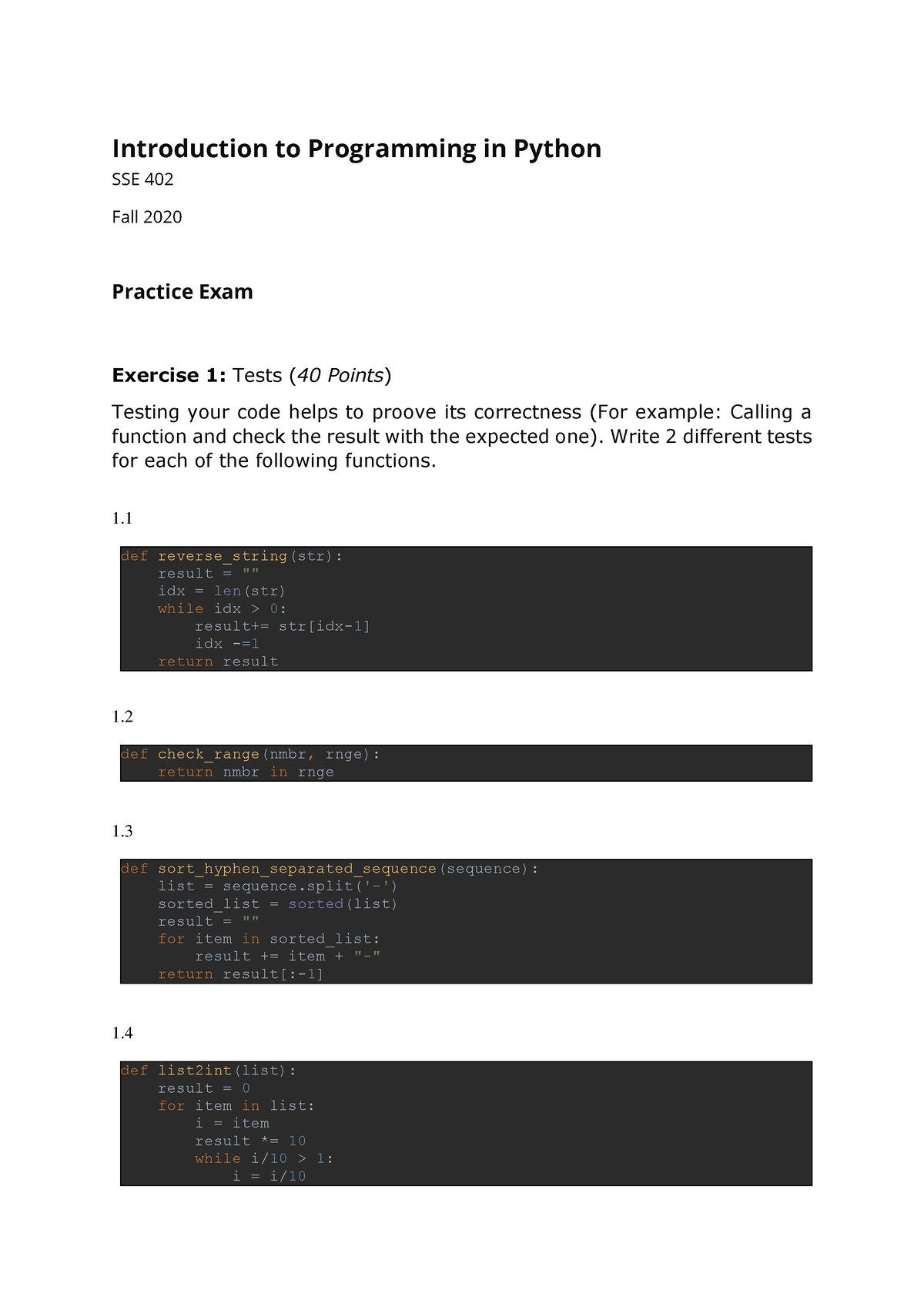 Intro To Programming In Python - Practice Exam 1 - Introduction To ...