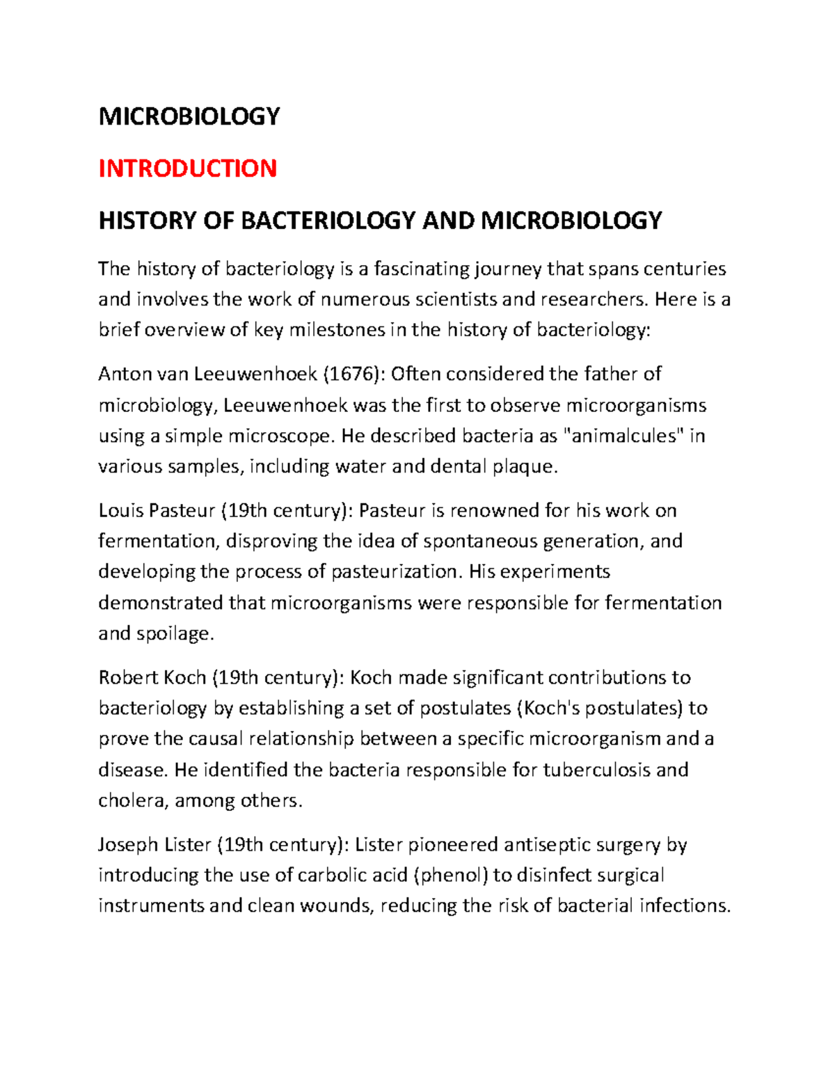 Microbiology - Micro - MICROBIOLOGY INTRODUCTION HISTORY OF ...