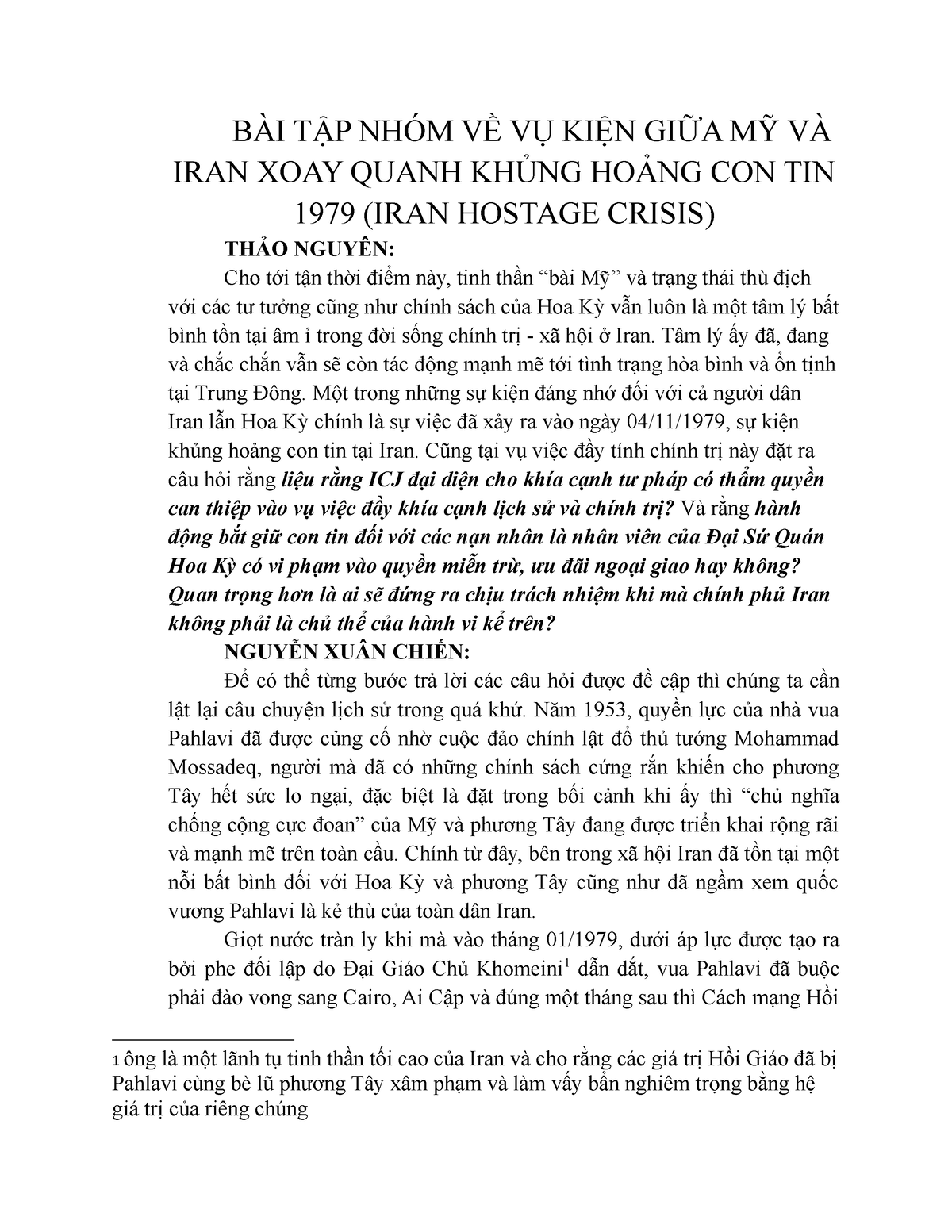 Iran Hostage Crisis vụ kiện BÀI TẬP NHÓM VỀ VỤ KIỆN GIỮA MỸ VÀ IRAN