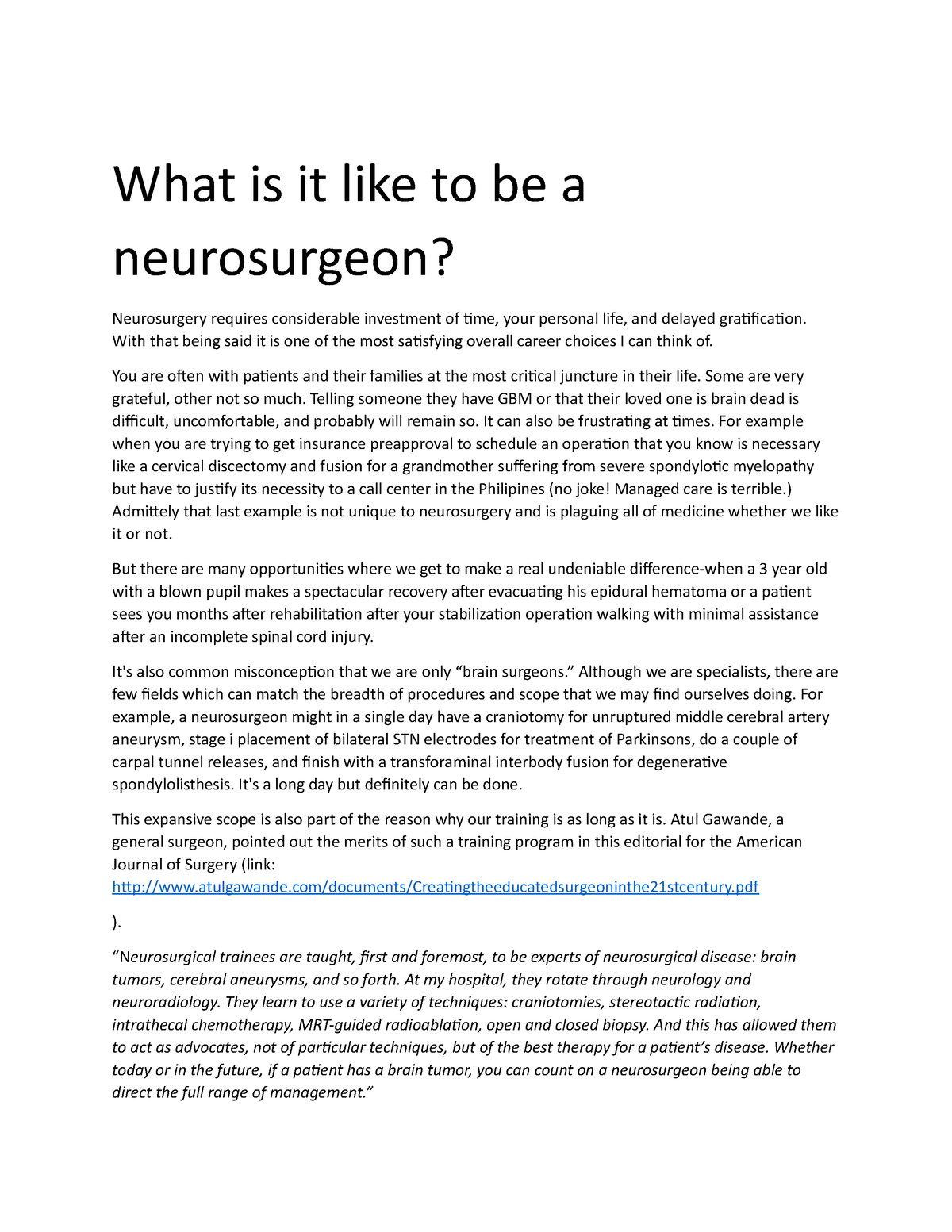 essay on my dream career as a neurosurgeon