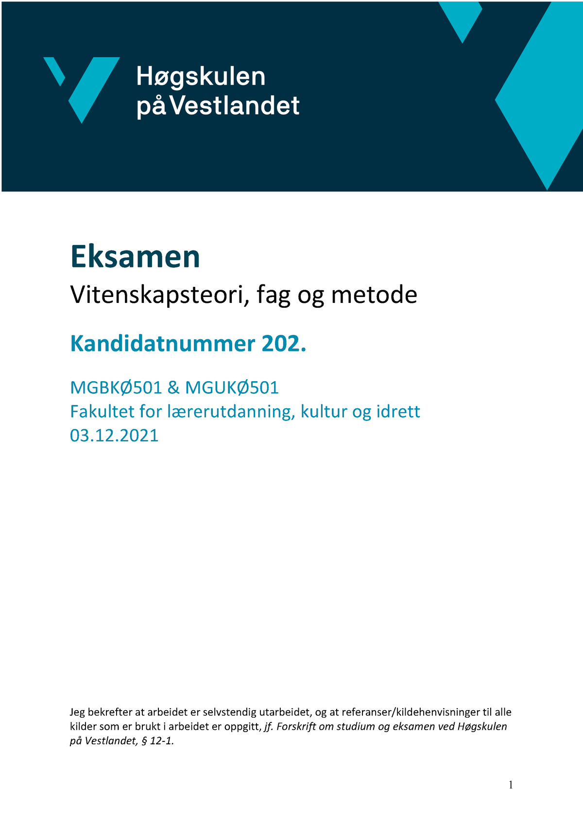 Eksamen Vitenskapsteori, Fag Og Metode - Eksamen Vitenskapsteori, Fag ...