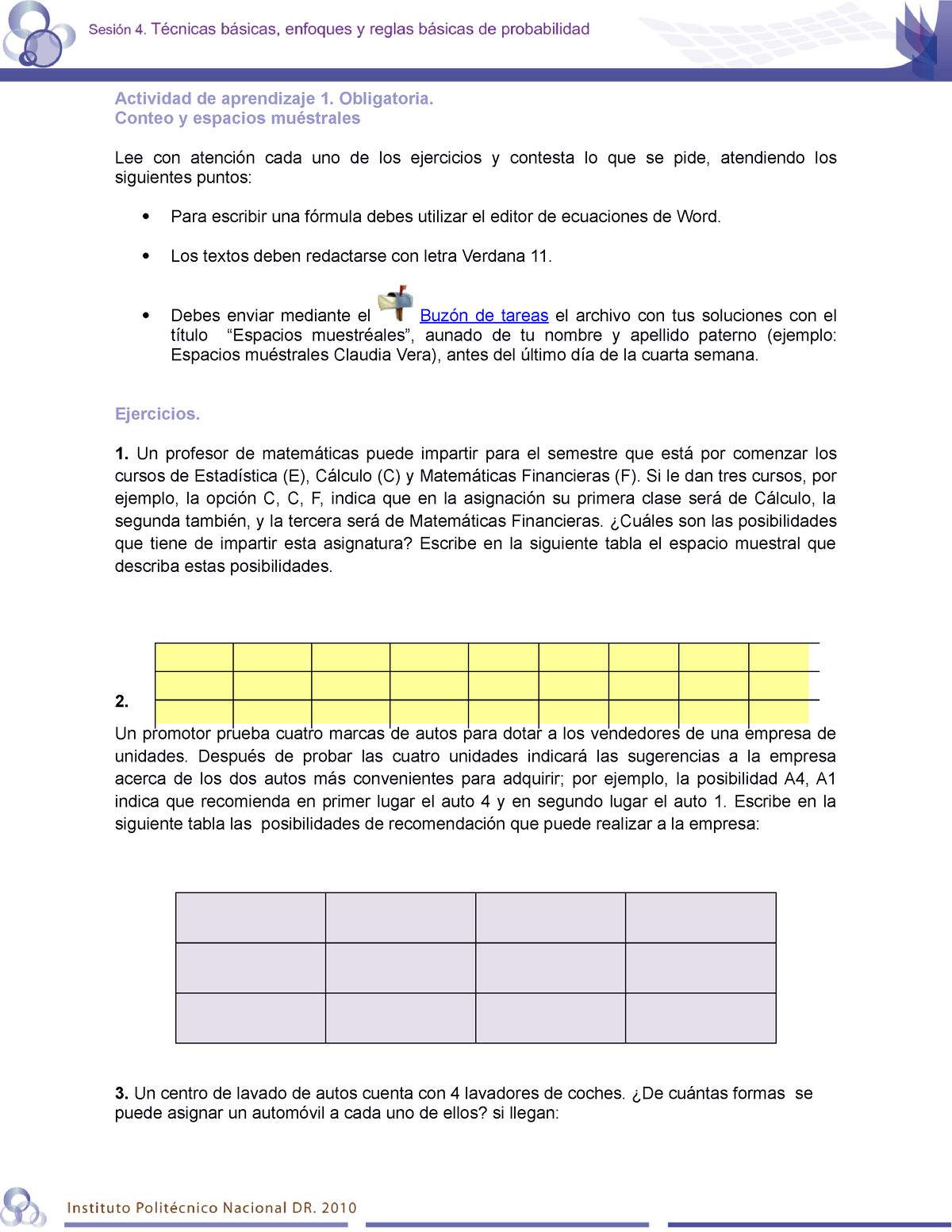 Conteo Y Espacios Muestrales Actividad De Aprendizaje Obligatoria