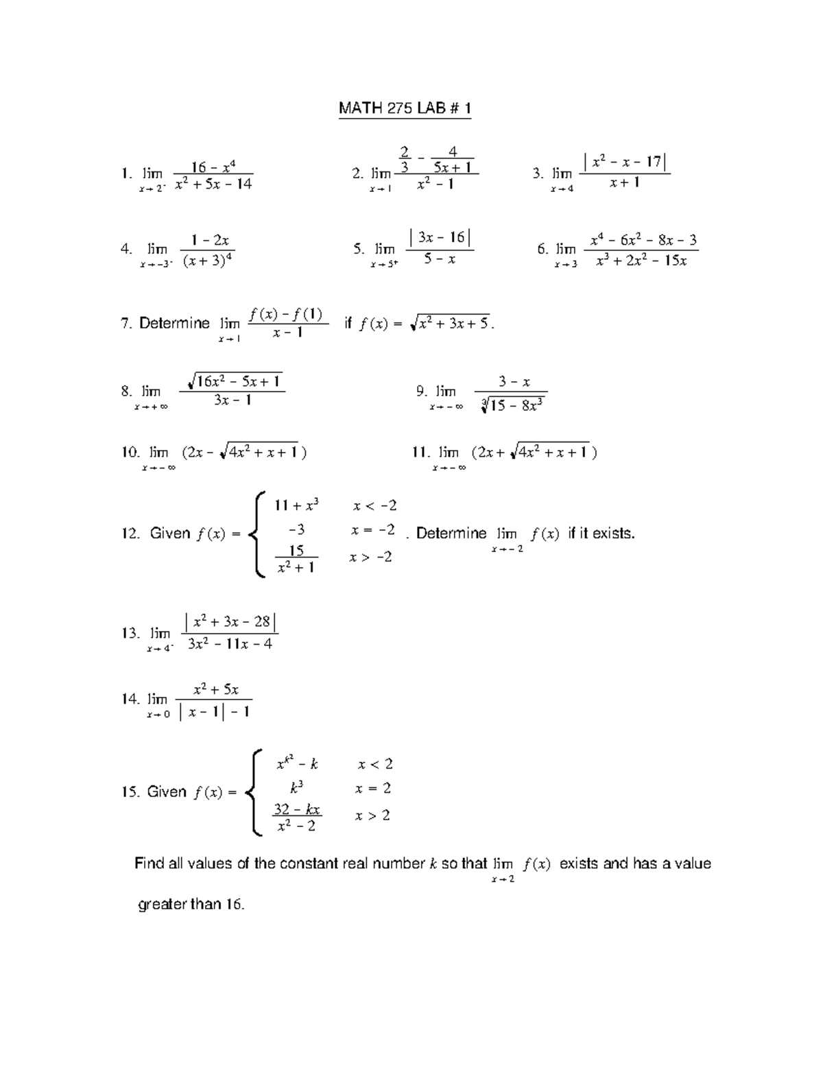 MATH275Lab 1 2 - Lab Questions and Answers - MATH 275 LAB 1 2 4 3 5x 2 ...