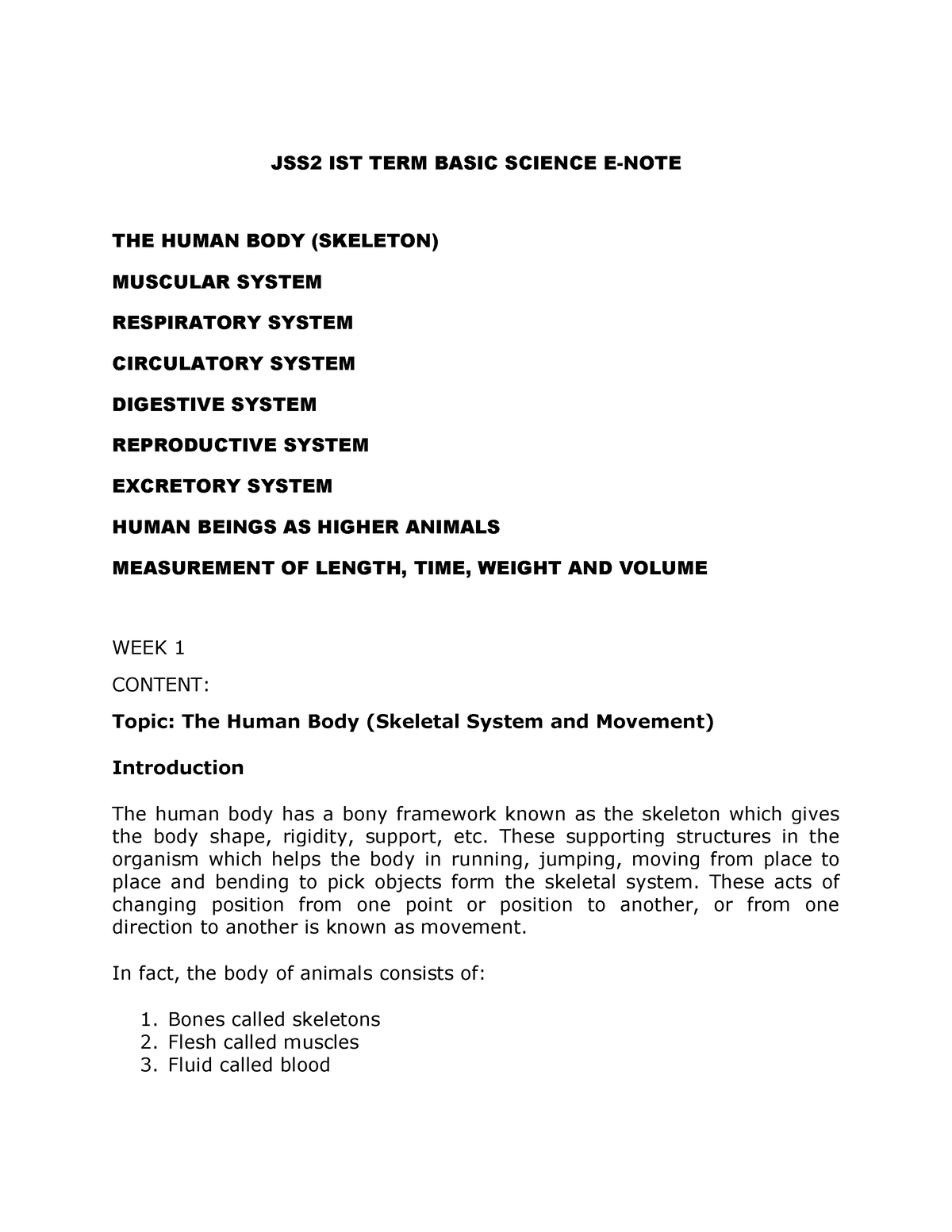 JSS2 Basic Science Lesson Note PDF Original First TERM JSS2 IST TERM 