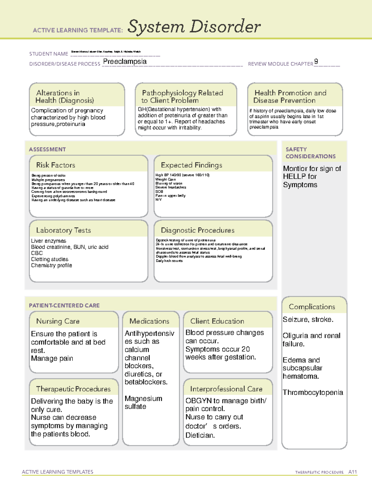 Preeclampsia yes ACTIVE LEARNING TEMPLATES THERAPEUTIC PROCEDURE A