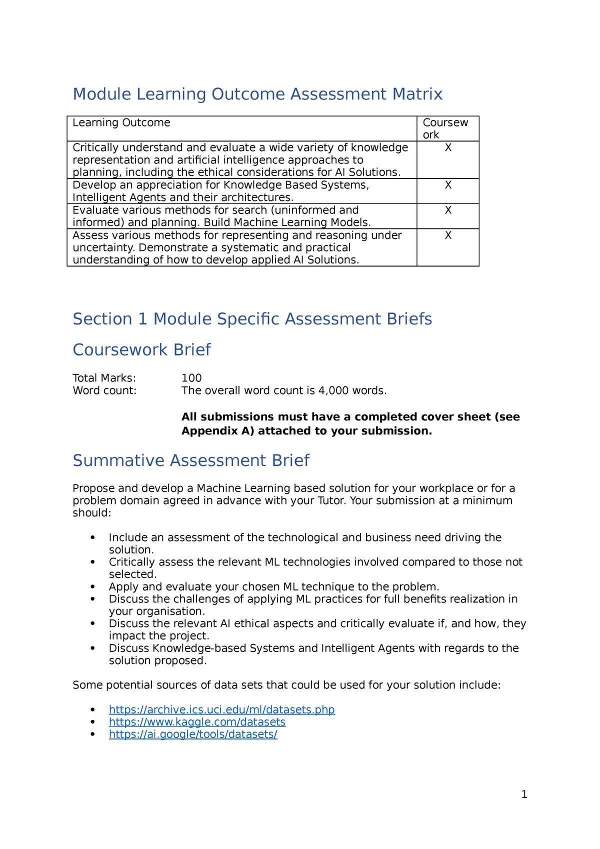 Assignment to Share - Module Learning Outcome Assessment Matrix ...