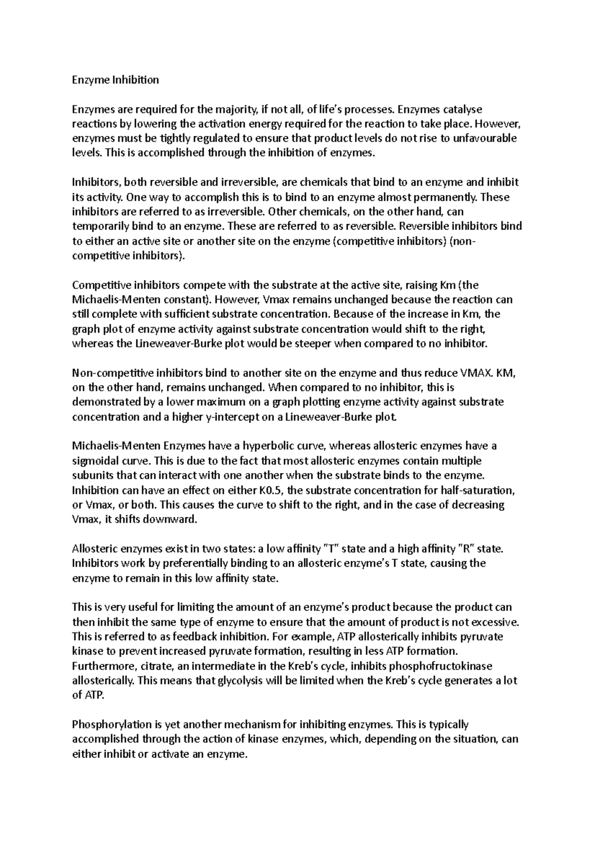 Enzyme Inhibition Physiology notes Enzyme Inhibition Enzymes are