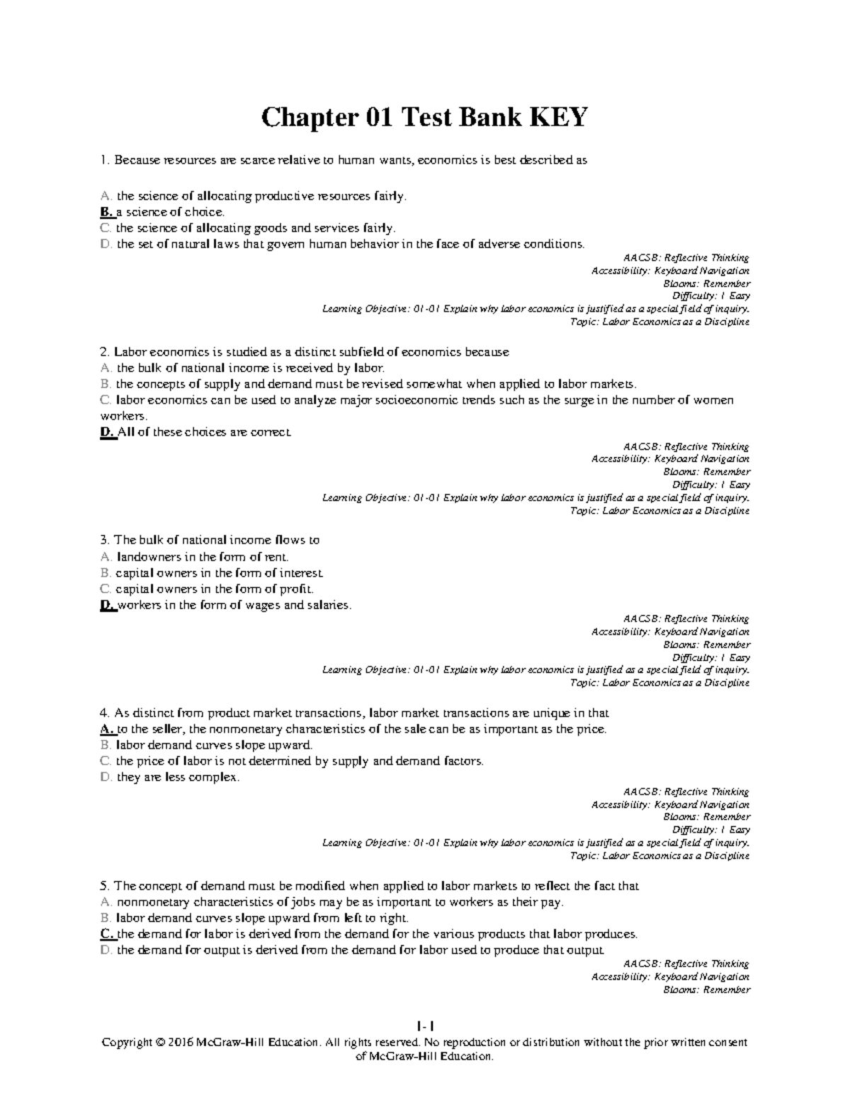 Chapter 01 Test Bank - These are the noes for chap[ter 1 - 1- Copyright ...