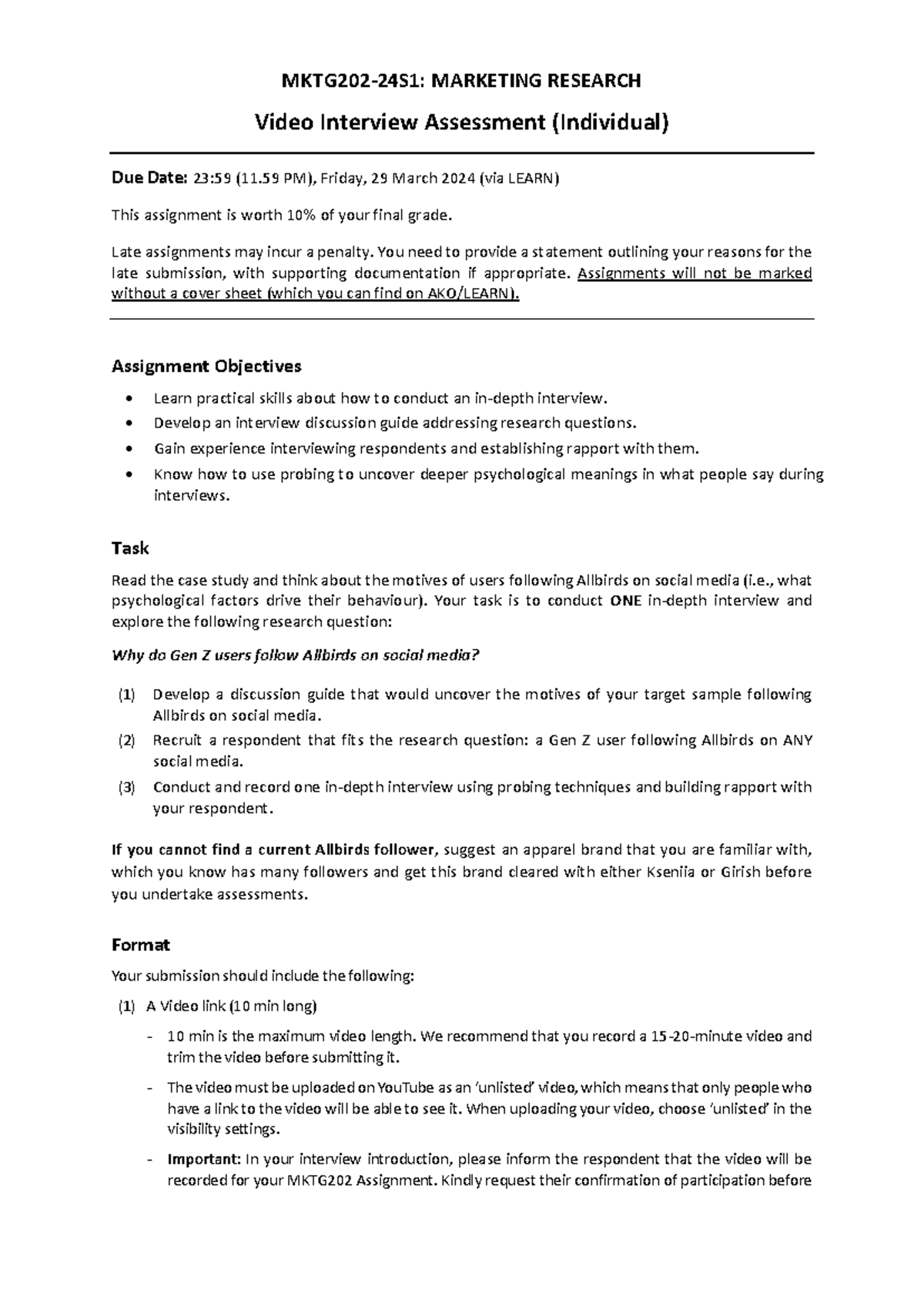 MKTG202-24S1 Video Interview Instructions - MKTG 202 - 24 S 1 ...