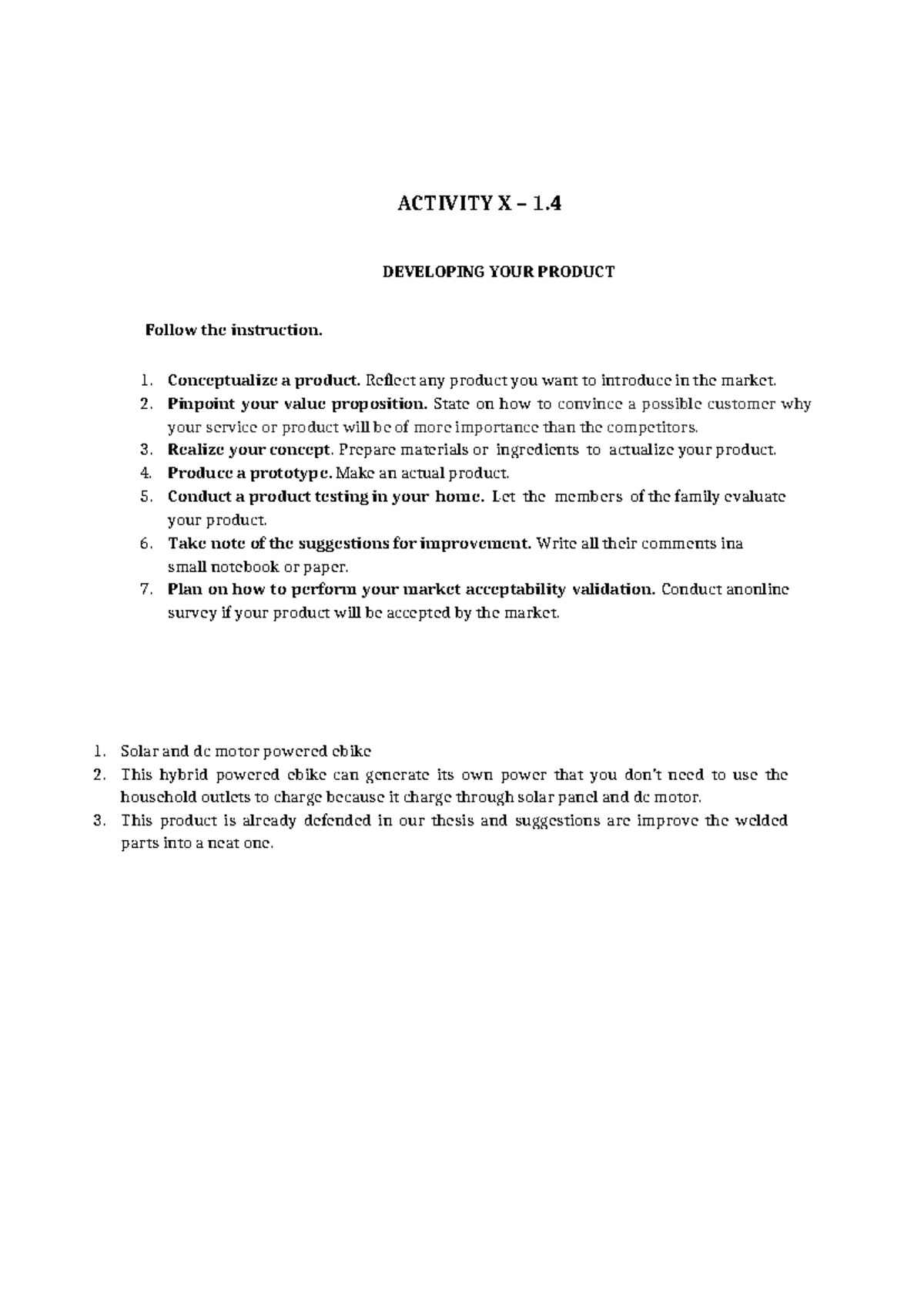 Activity 10 - 1 - 123 - ACTIVITY X – 1. DEVELOPING YOUR PRODUCT Follow ...