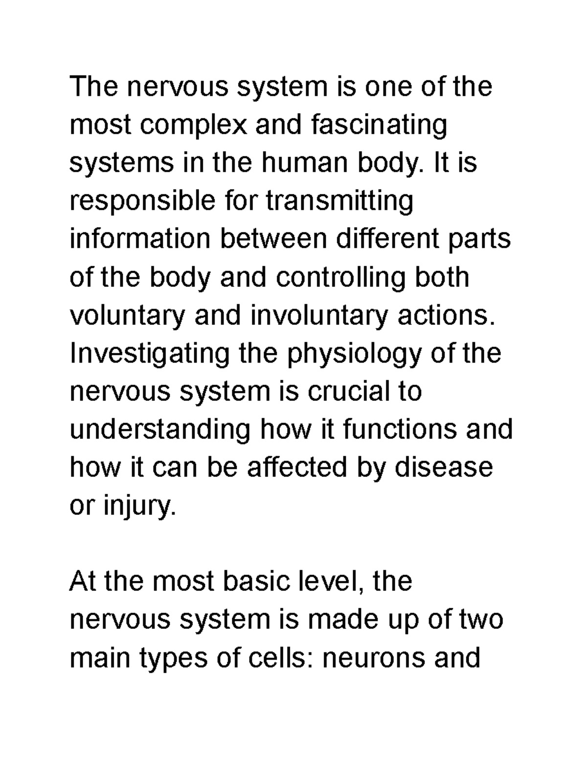 short essay on nervous system