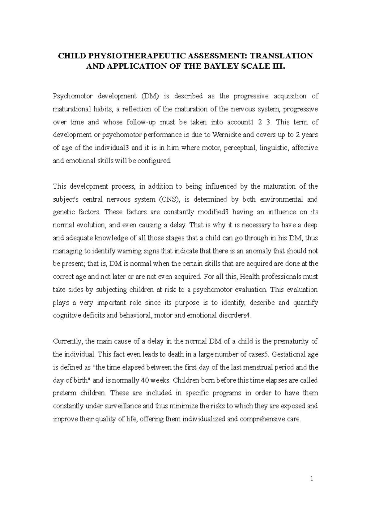Child Physiotherapeutic Assessment Translation AND Application OF THE ...