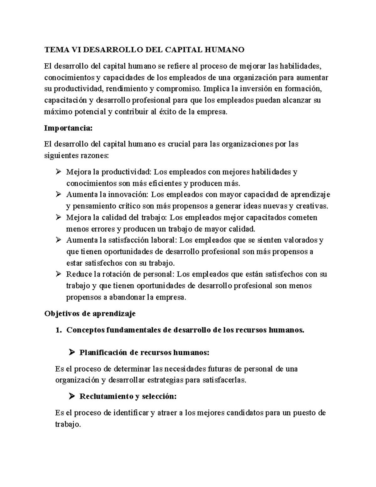 TEMA VI Desarrollo DEL Capital Humano - TEMA VI DESARROLLO DEL CAPITAL