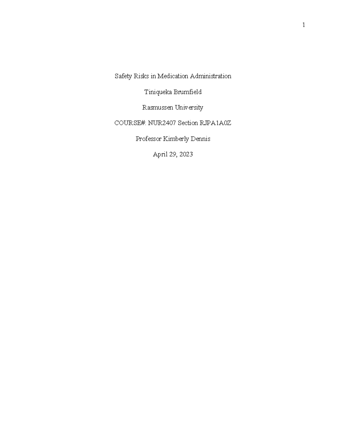 Safety Risks Medication - Safety Risks in Medication Administration ...