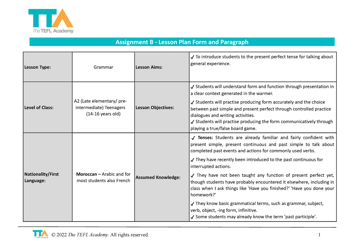 Assignment B Step1 Model 2Lesson Plan Formatand Paragraph Model Answer ...