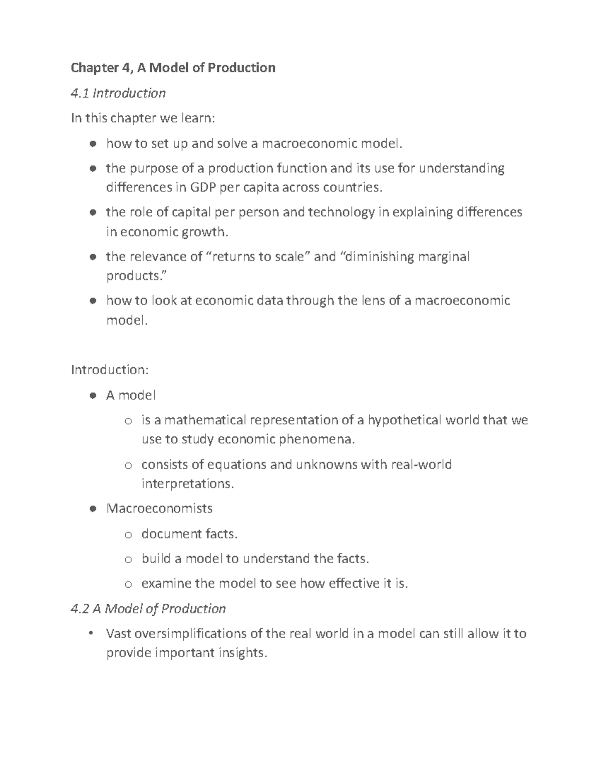 ECON 4710, Ch. 4 - Chapter 4 Notes - Chapter 4, A Model of Production 4 ...