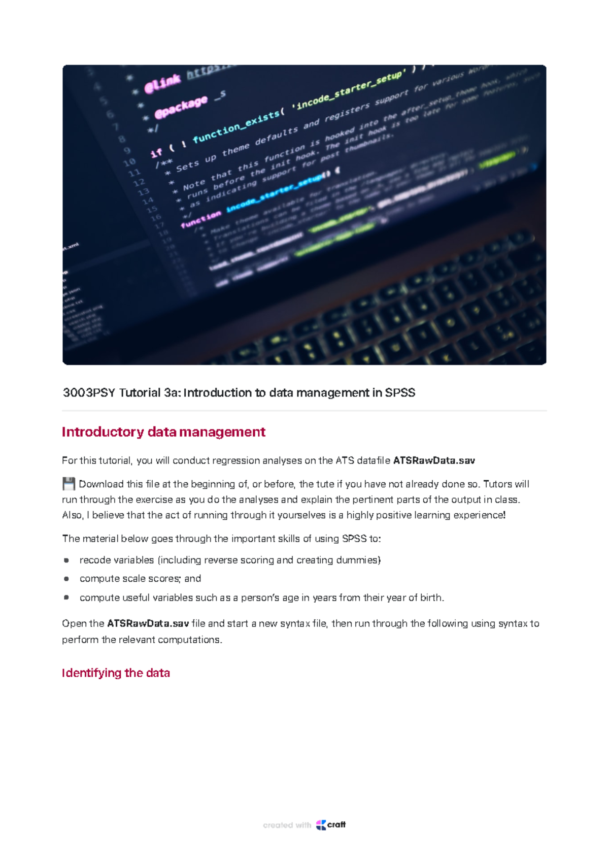 3003PSY Tutorial 3a Introduction to data management in SPSS-1 - 3003PSY ...