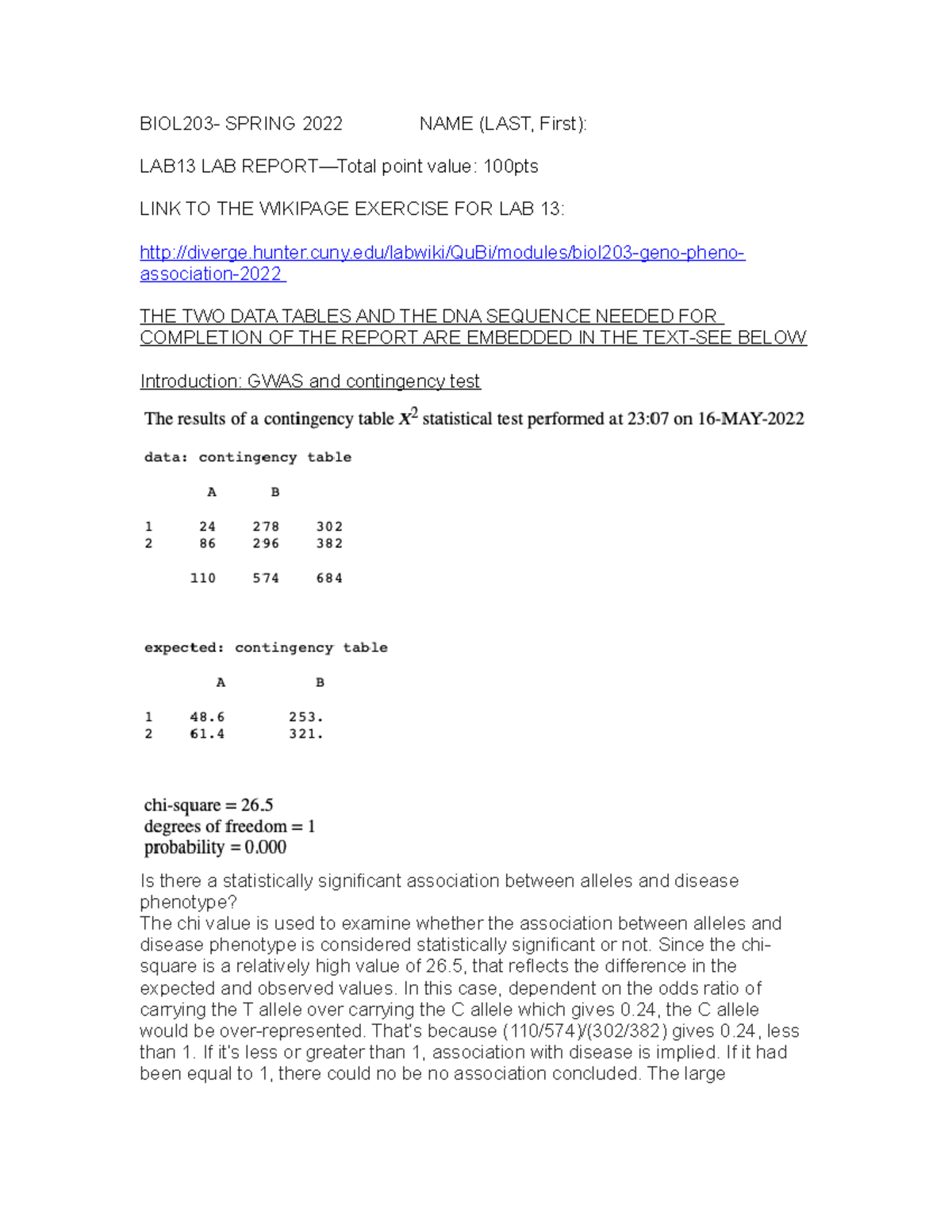 Bio 203 lab report 4 - BIOL203- SPRING 2022 NAME (LAST, First): LAB13 ...