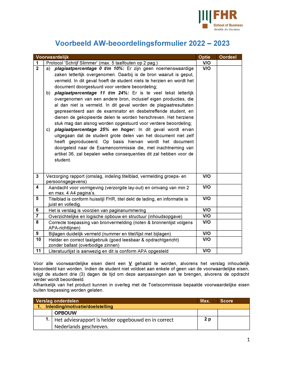 HER AW- Beoordelingsformulier Fiscaalrecht 2022-2023 - Voorbeeld AW ...