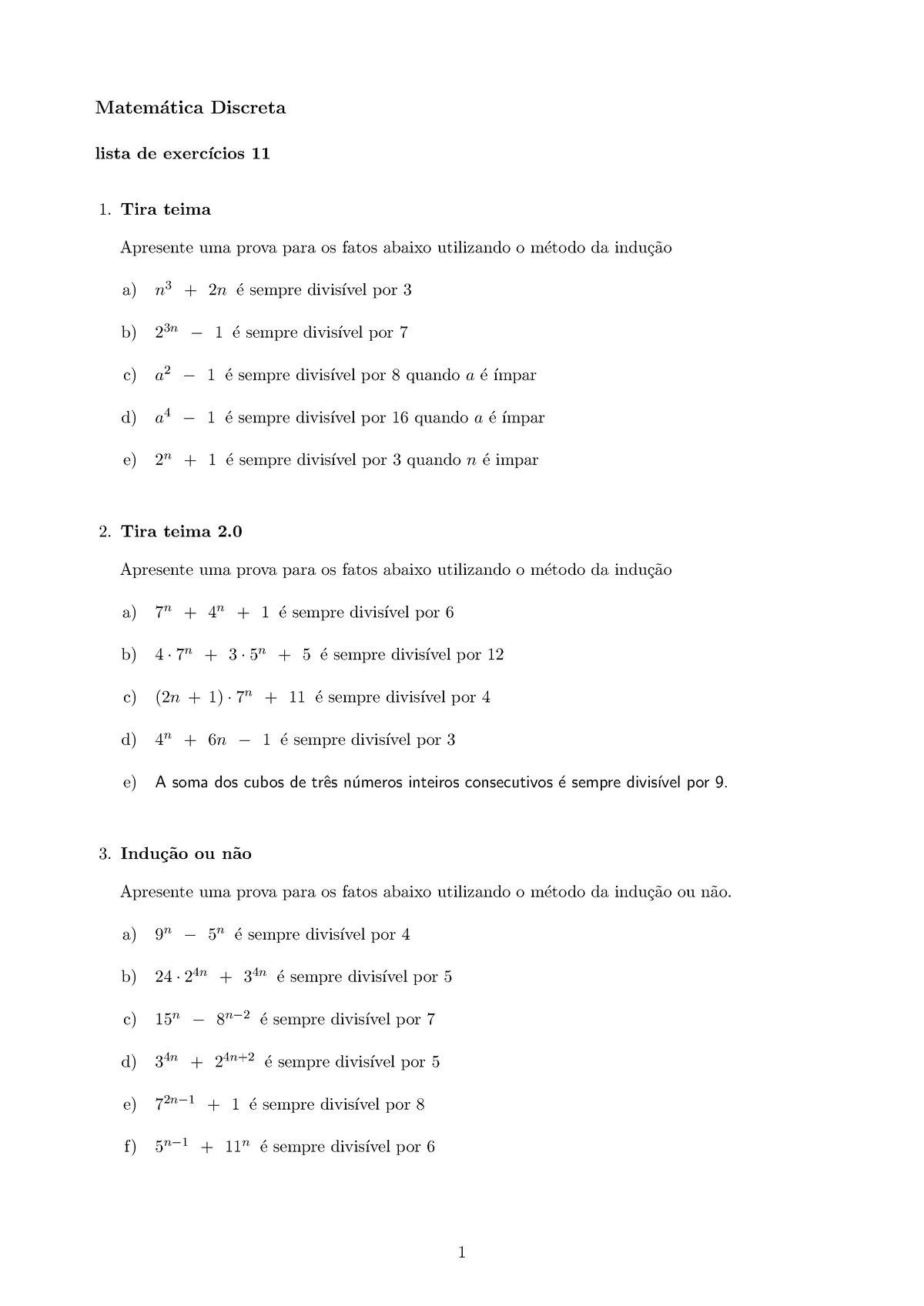 Lista 11 - Matem ́atica Discreta Lista De Exerc ́ıcios 11 Tira Teima ...