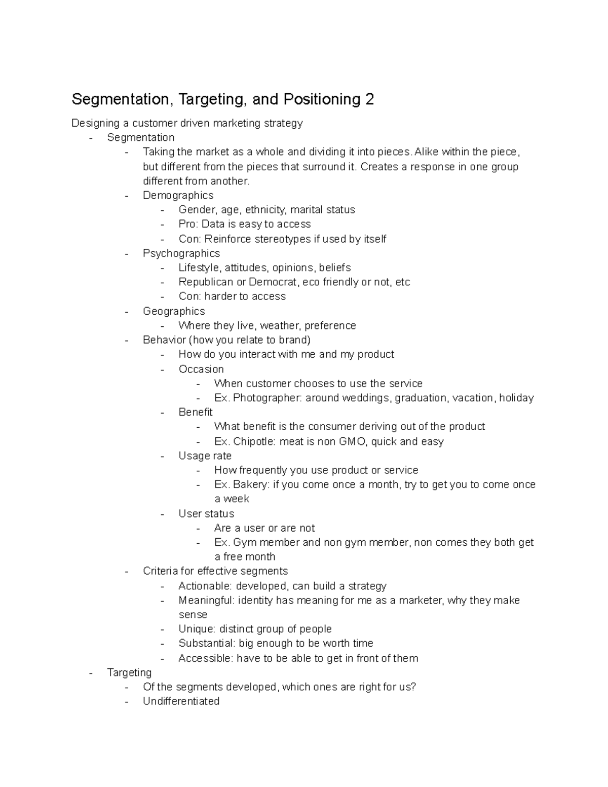 MKTG 301 Module 2 - Segmentation, Targeting, and Positioning 2 ...