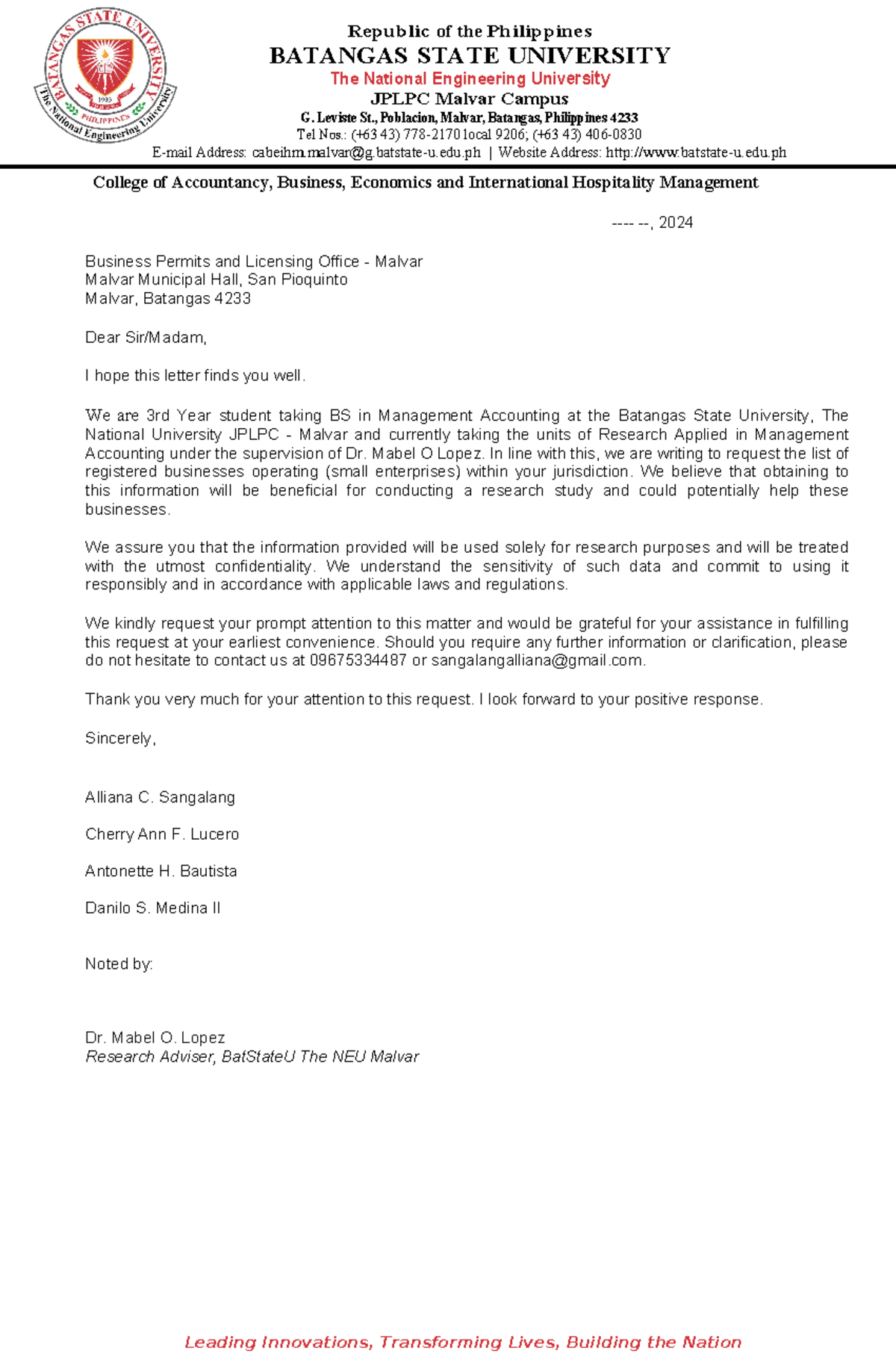 Request-Letter - Republic of the Philippines BATANGAS STATE UNIVERSITY ...