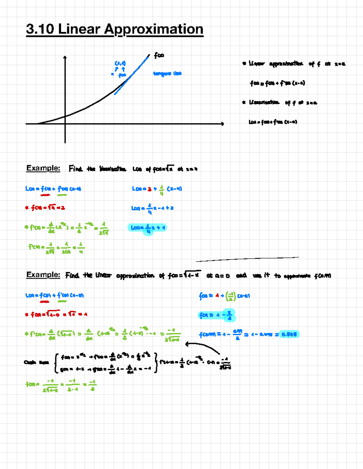 Math 30 - Math 30 Full-year notes - 3 Linear Approximation Example ...