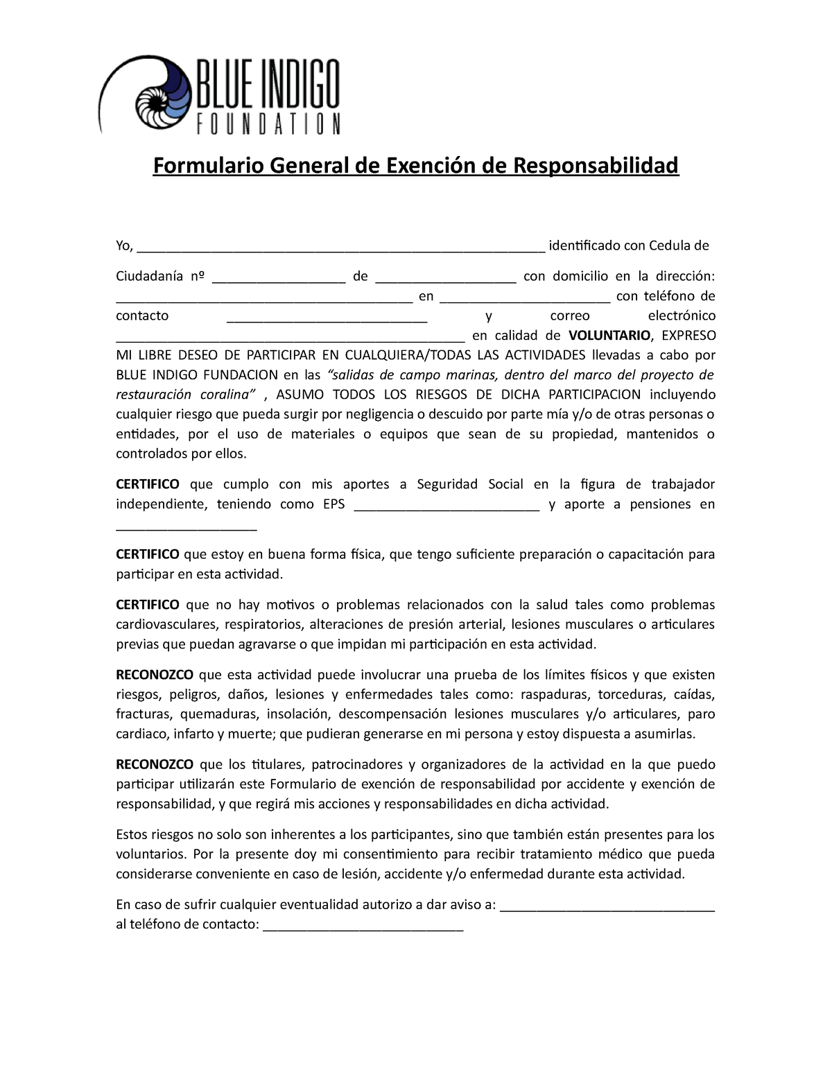 Formato De Carta De Exoneracion De Responsabilidades 8474