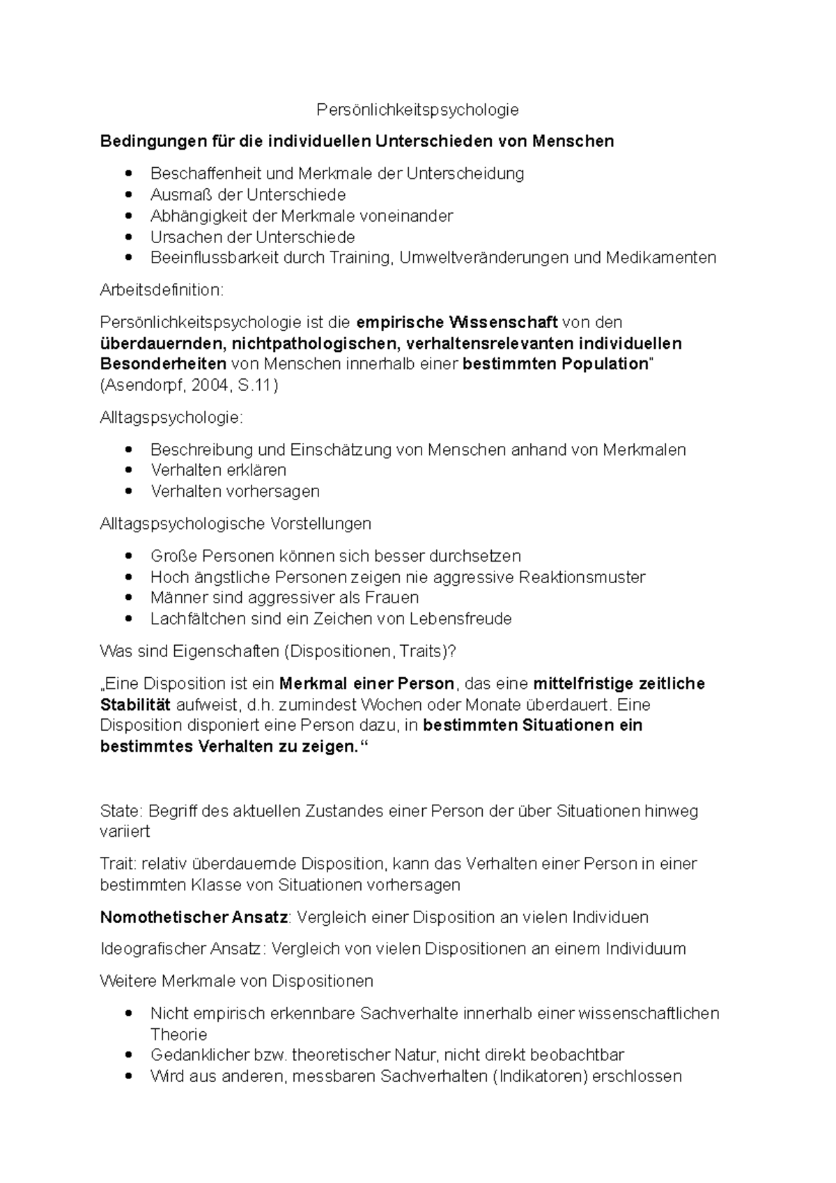 Münchner Skripte Ews Psychologie Persönlichkeitspsychologie, EWS Psychologie 2, Schuster Zusammenfassung