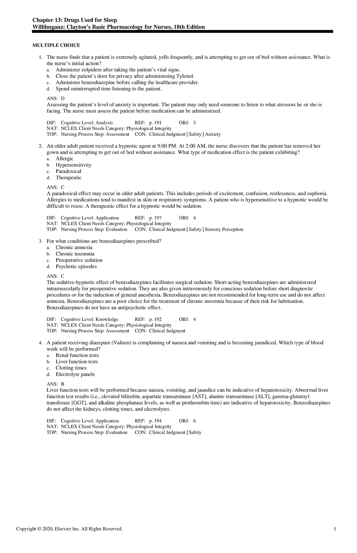 Exam View - Chapter 13 - Test Bank - Chapter 13: Drugs Used For Sleep ...