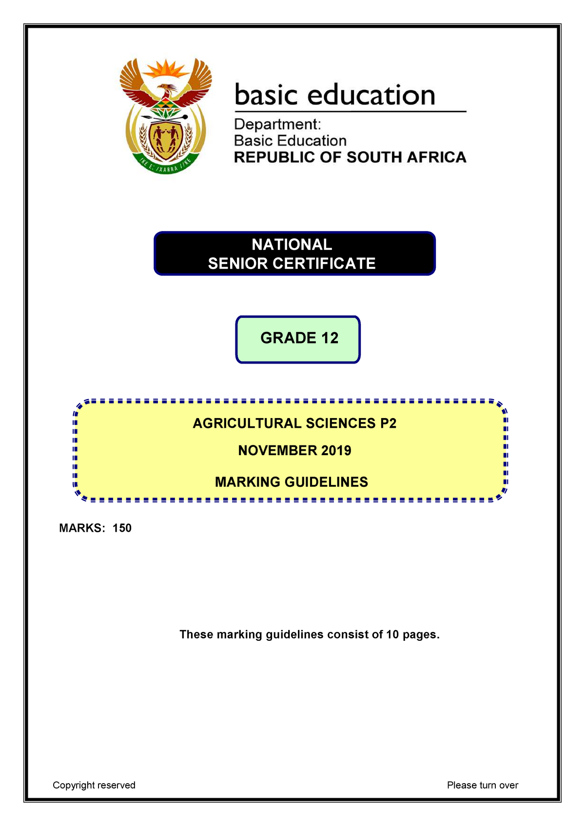 Agricultural Sciences P2 Nov 2019 Memo Eng NATIONAL SENIOR