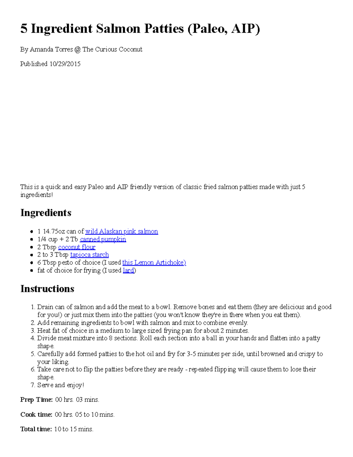 5 Ingredient Salmon Patties (AIP, Paleo, EggFree) thecuriouscoconut