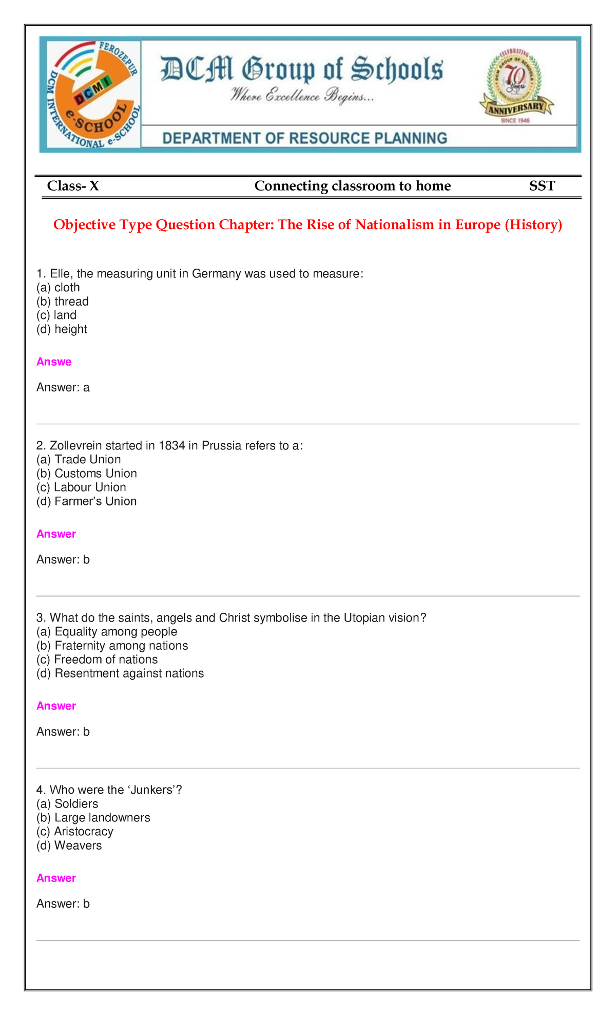 Objective+TYPE+ Questions+ Chapter+THE+RISE+OF+ Nationalism+IN+ Europe ...