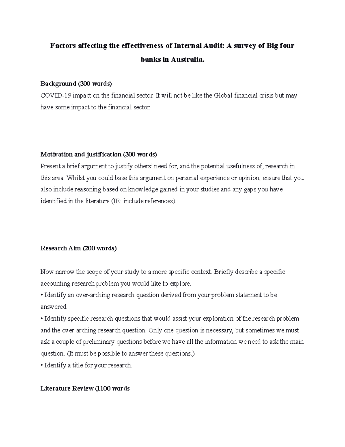 Factors affecting the effectiveness of Internal Audit - Background (300 ...