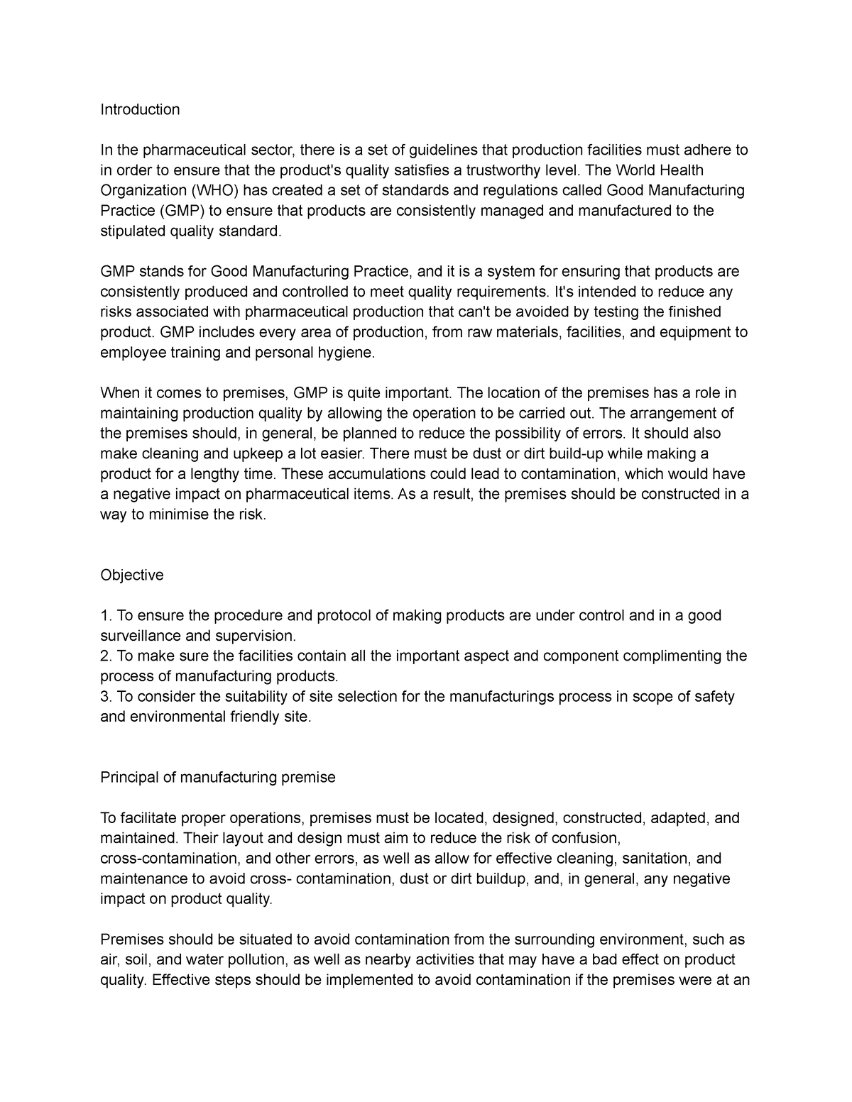 Gmp2 - Good manufacturing practice - Introduction In the pharmaceutical ...