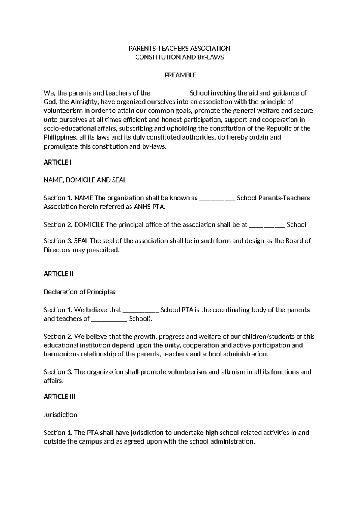 By-Laws of PTA - parent teachers association laws - PARENTS-TEACHERS ...