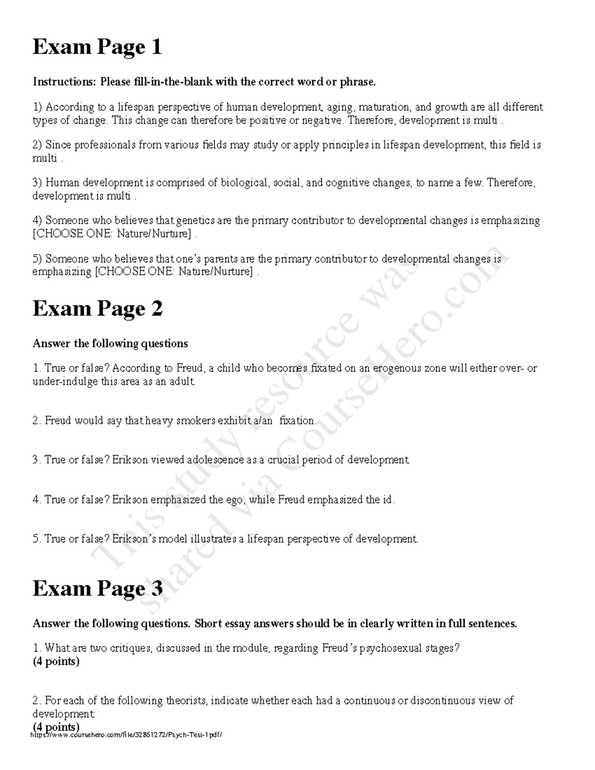 Psych Test 1 - Psy Test Review Questions - Exam Page 1 Instructions ...