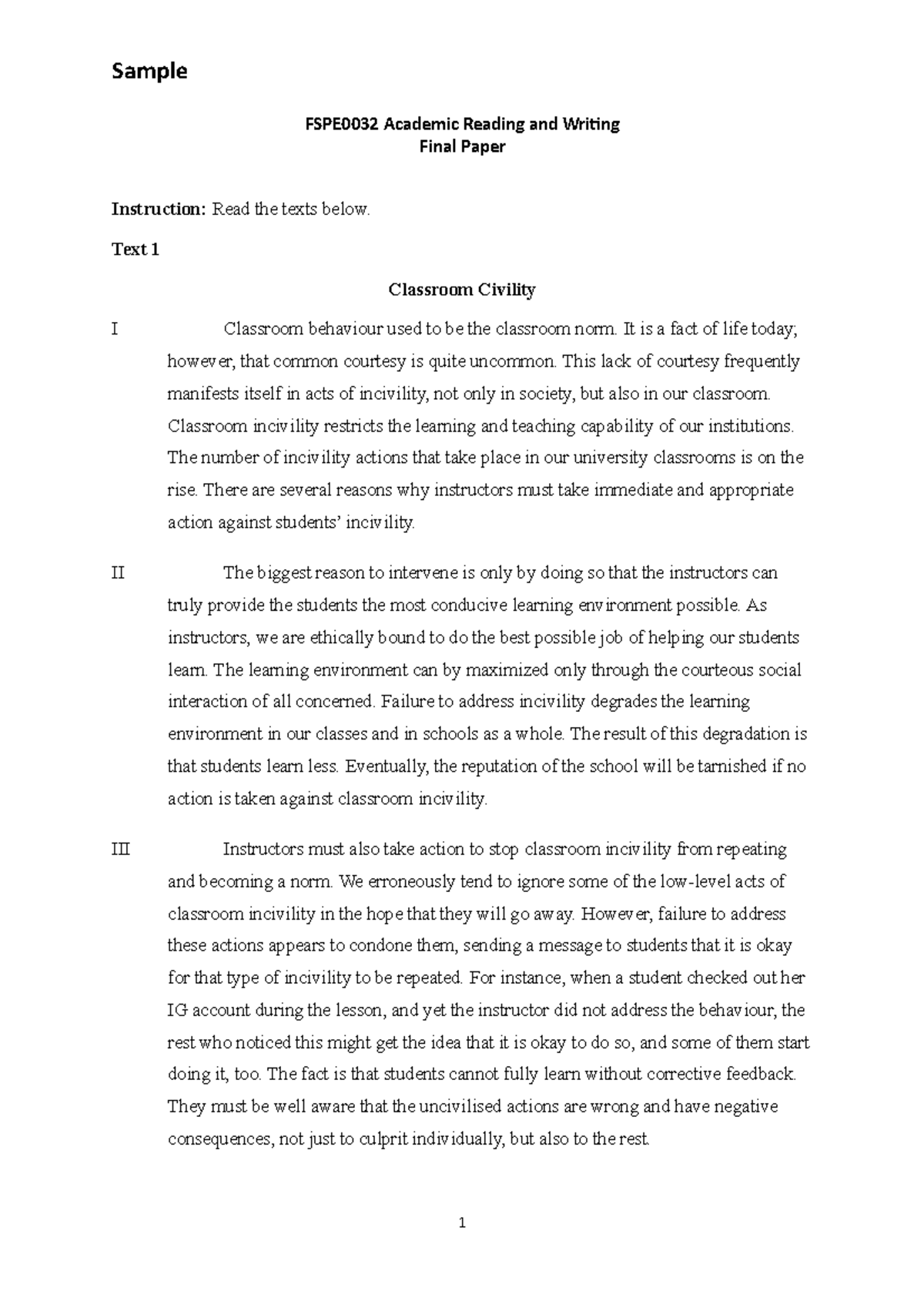 1-FSPE0023 EXAM Sample Question Answer - FSPE0032 Academic Reading and ...