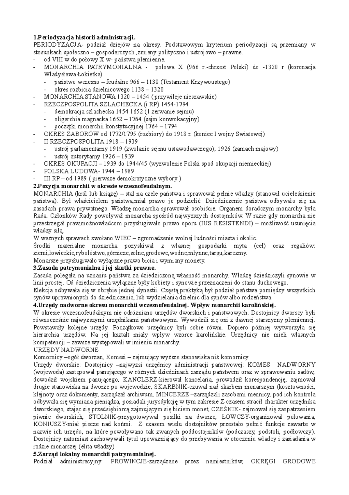 Pytania i odpowiedzi na egzamin z HA - 1 historii administracji
