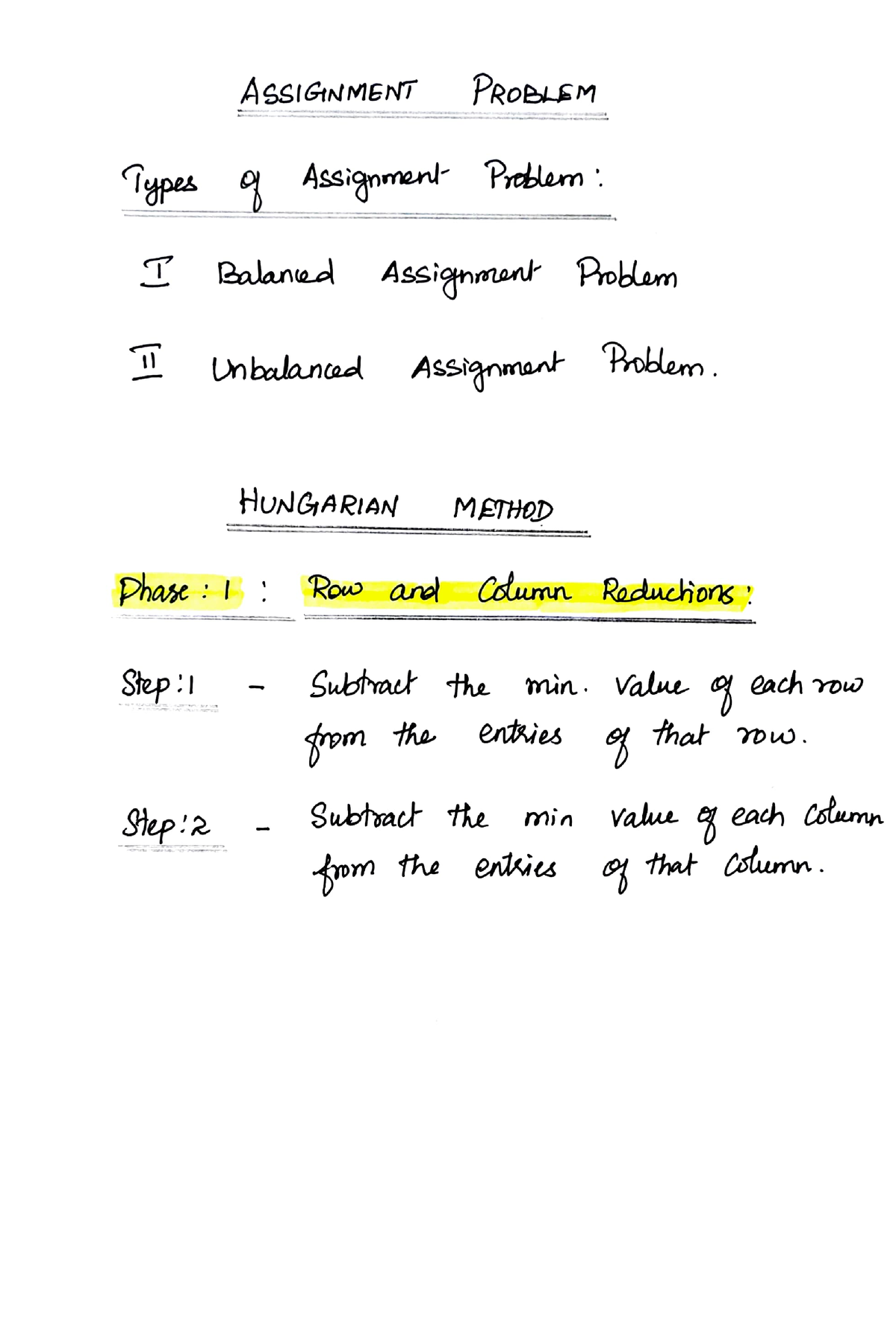 assignment problem in algorithm