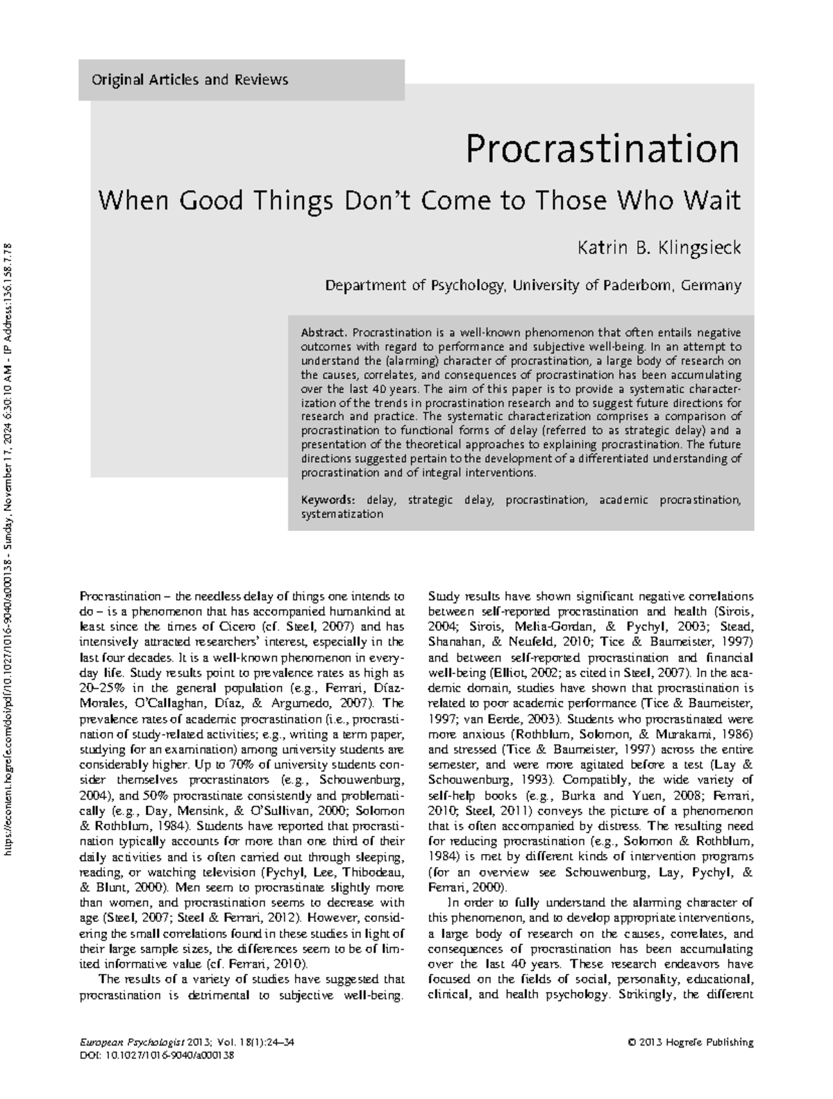 Procrastination - aaa - Original Articles and Reviews Procrastination ...