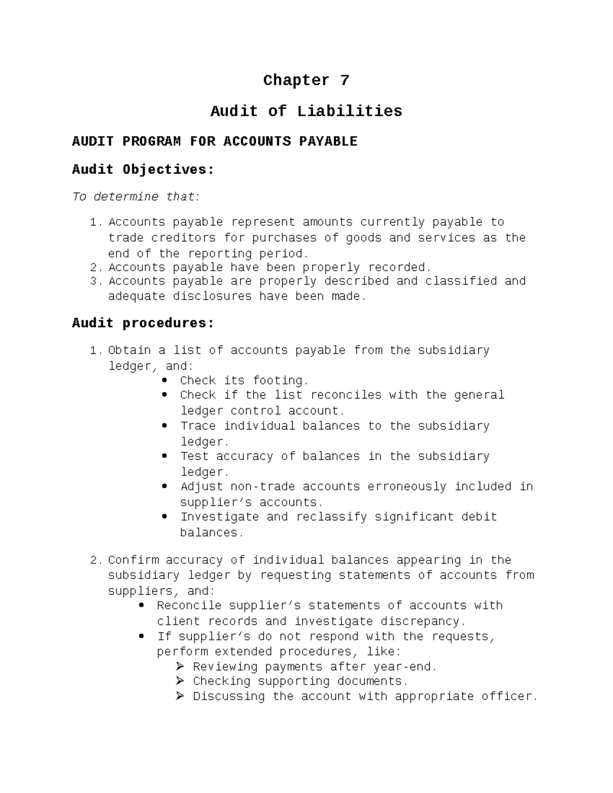 Pdfcoffee - for reviews - Chapter 7 Audit of Liabilities AUDIT PROGRAM ...
