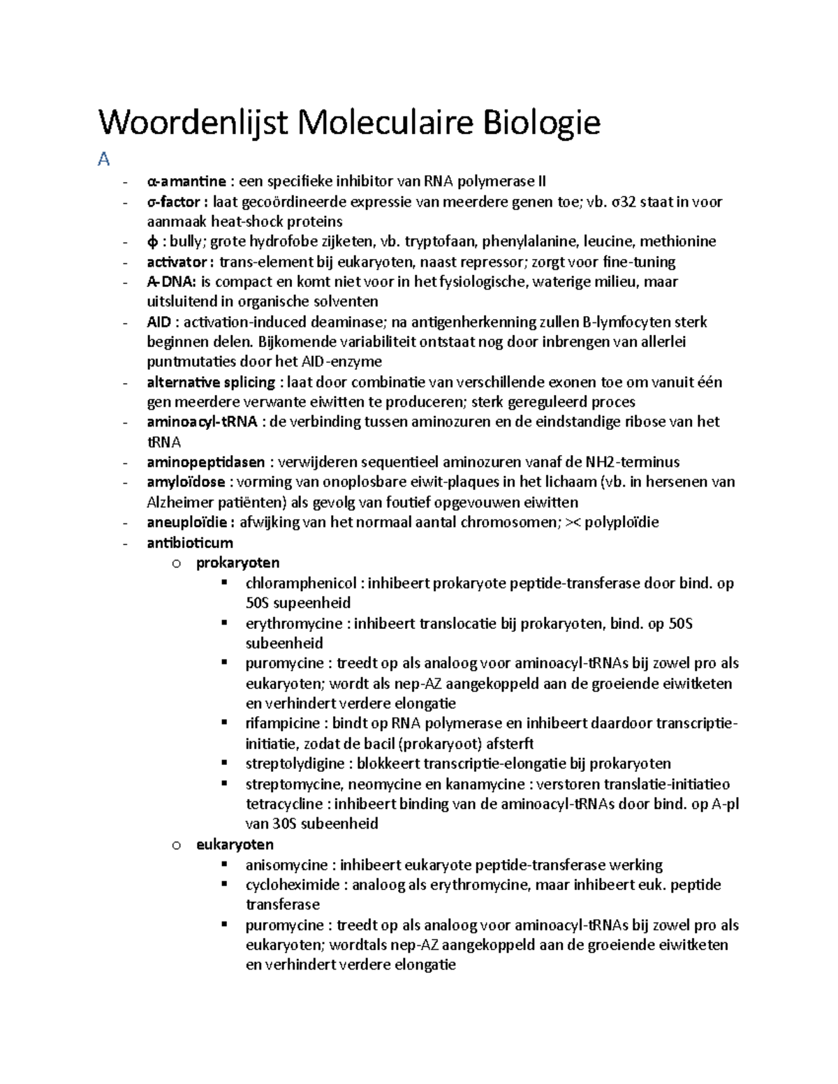 Woordenlijst Moleculaire Biologie - De Cel: Moleculaire Biologie En ...