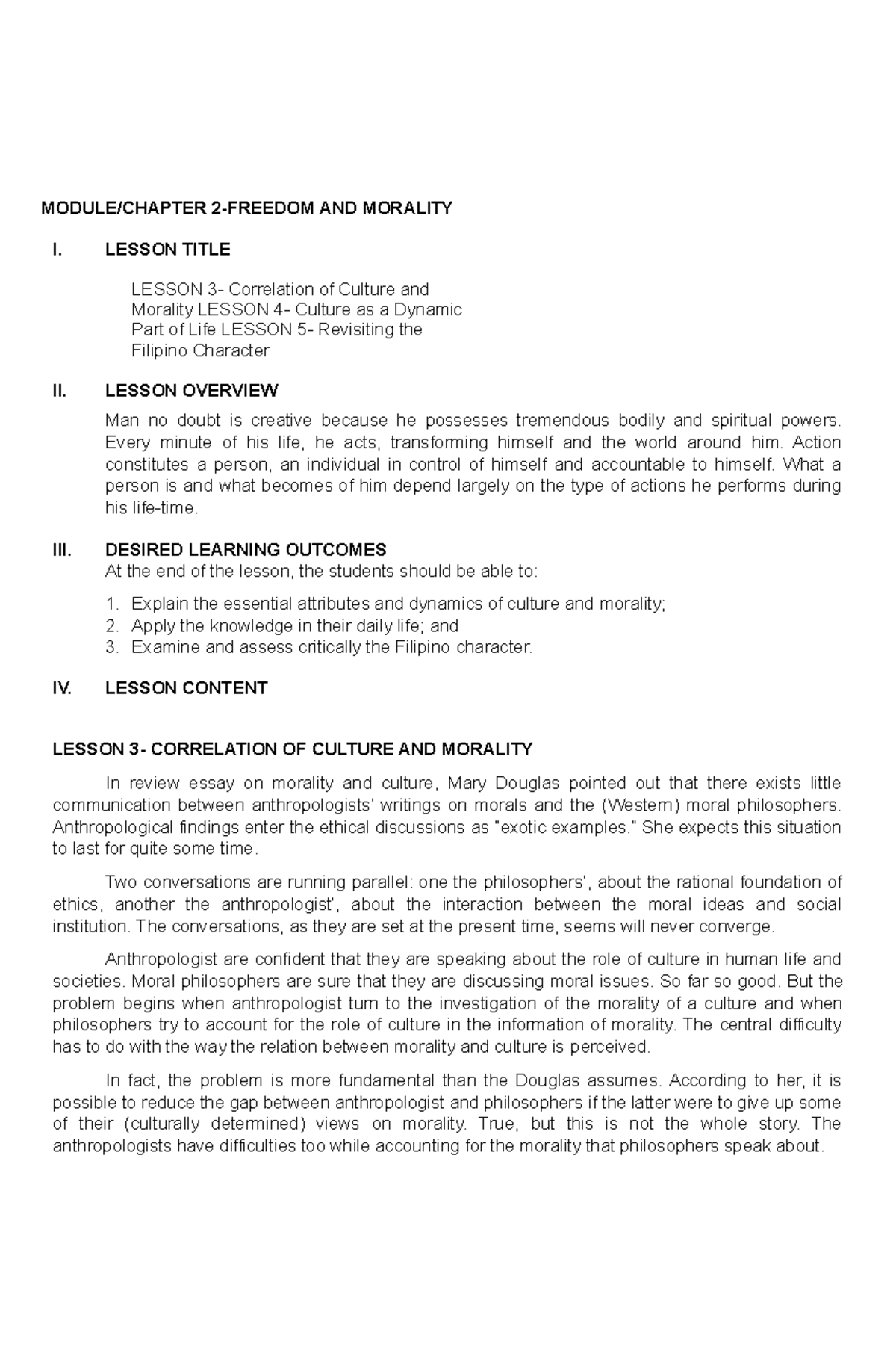 Module Chapter 2 Lessons 3-4-5 - MODULE/CHAPTER 2-FREEDOM AND MORALITY ...
