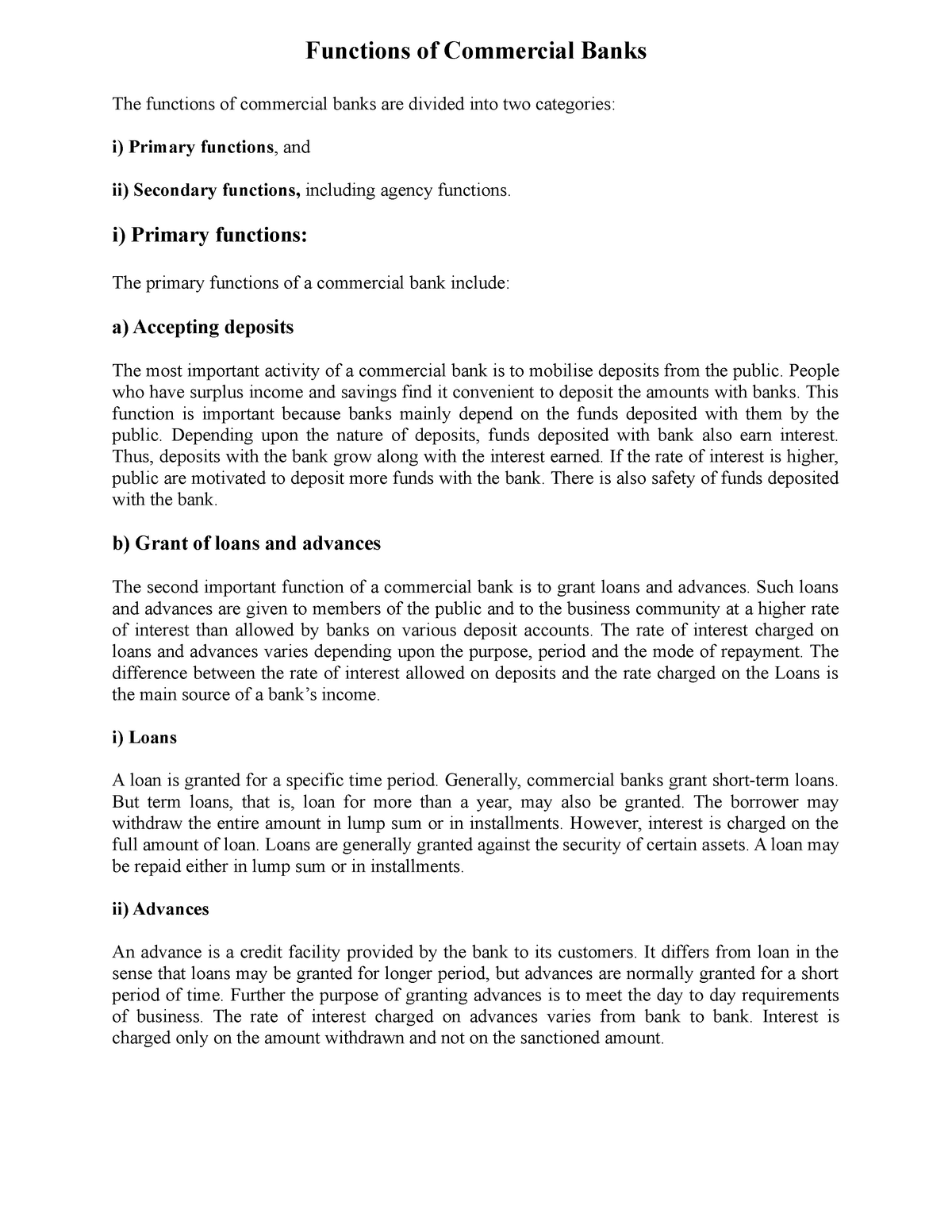 Functions Of Commercial Banks I Primary Functions The Primary 