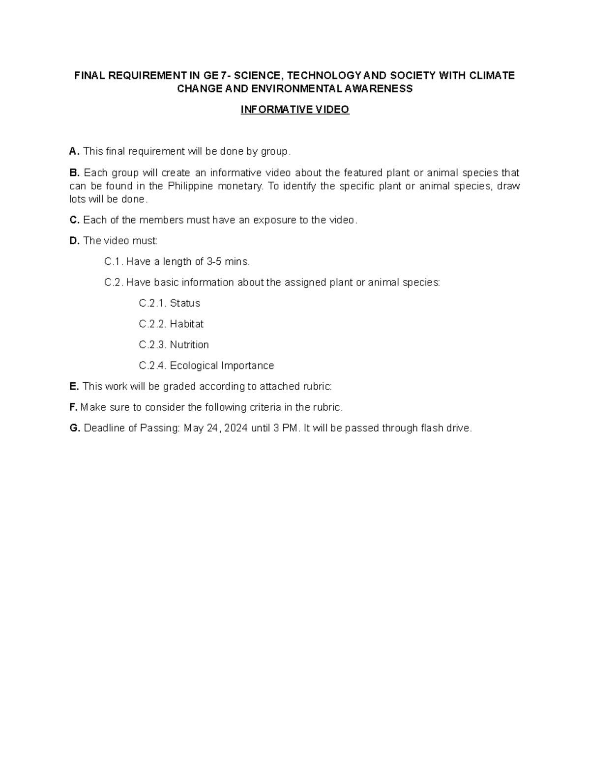 Final Requirement IN GE 7 - FINAL REQUIREMENT IN GE 7- SCIENCE ...