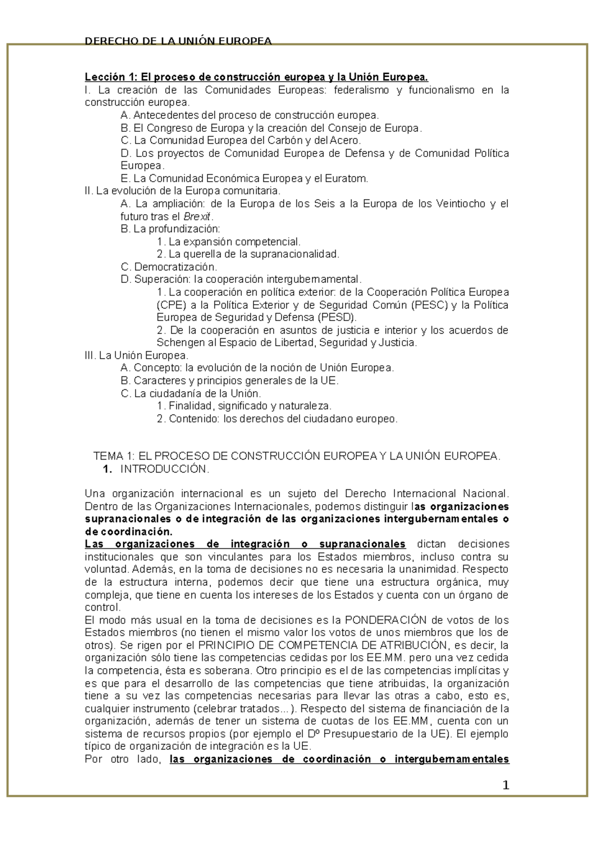 Apuntes de Derecho de la Unión Europea - Lección 1: El proceso de ...