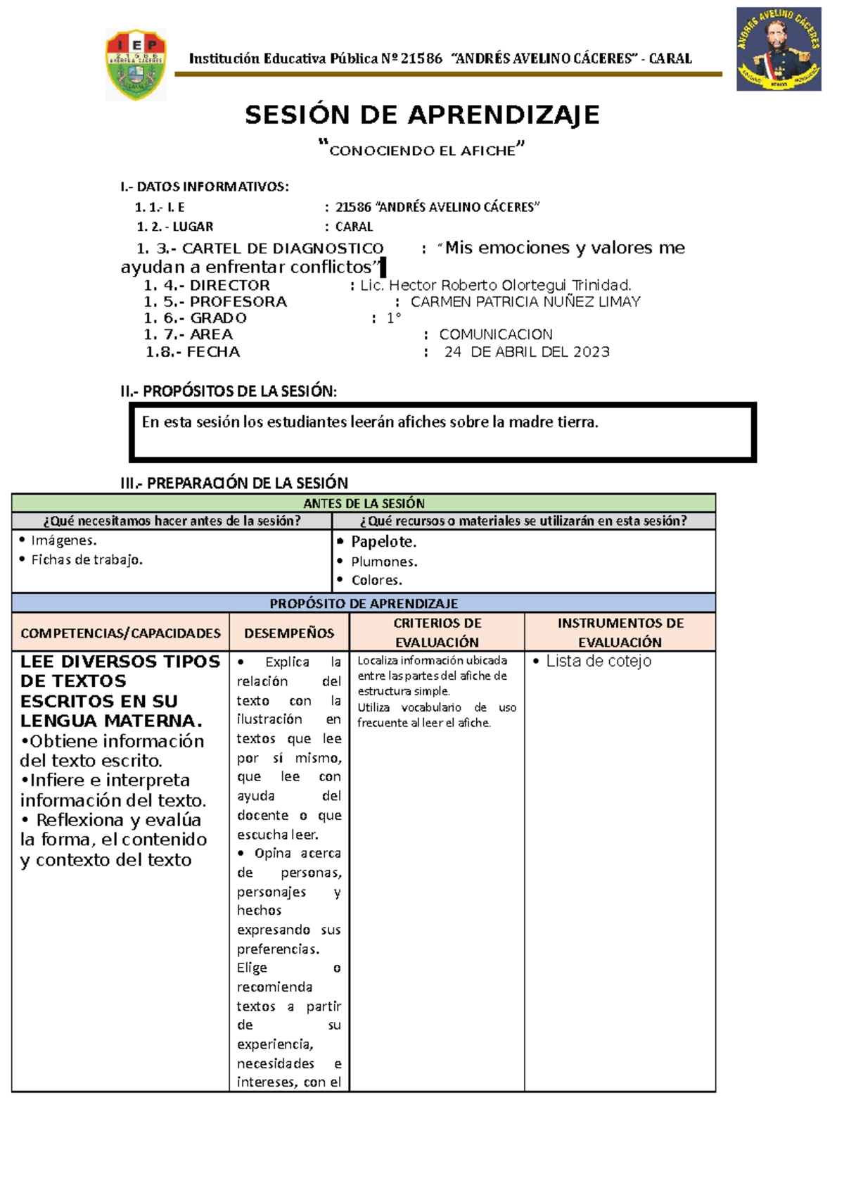 Sesión DE Aprendizaje DEL 24 al 28 de abril 2023 - SESIÓN DE ...