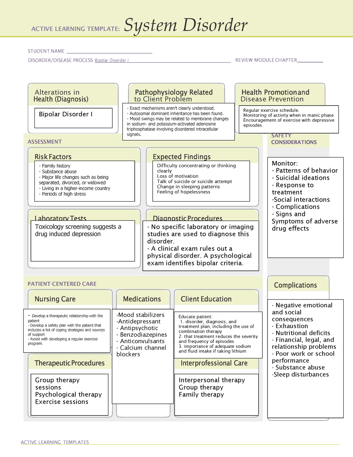 ATI System Disorder Bipolar ACTIVE LEARNING TEMPLATE: System Disorder
